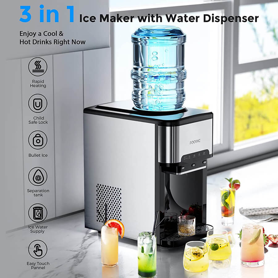 3-in-1 Water Cooler Dispenser with Built-in Ice Maker and 3 Temperature Setting